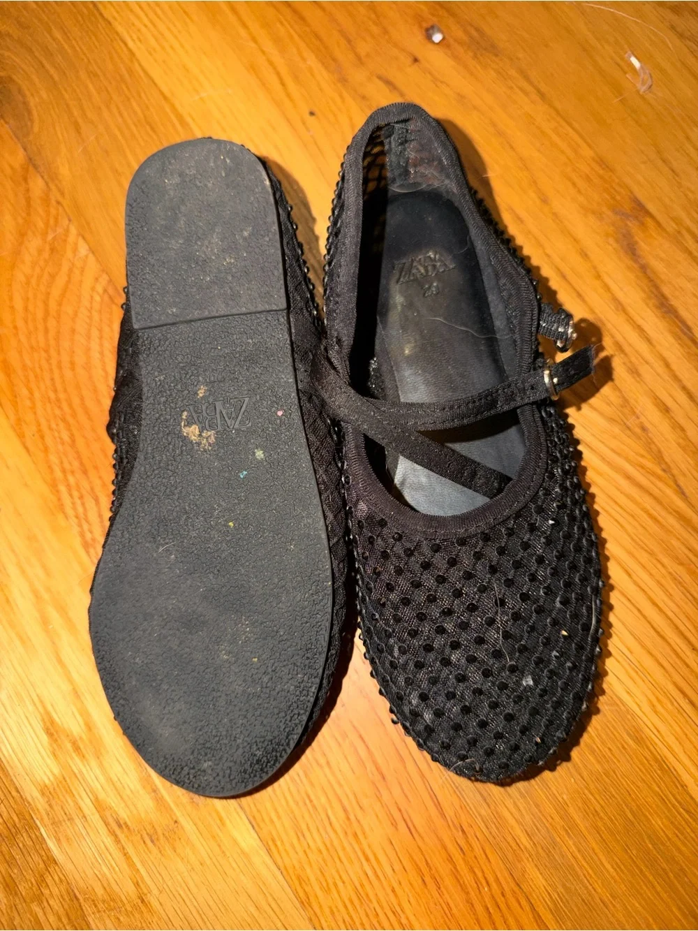 Zara Kids Black Rhinestone Mary Jane Ballet Flats EU 29 Girls